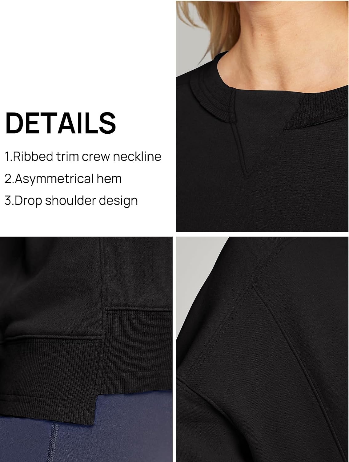 image:imageMEROKEETY Womens Crewneck Cropped Sweatshirts Trendy Oversized PulloverBlack