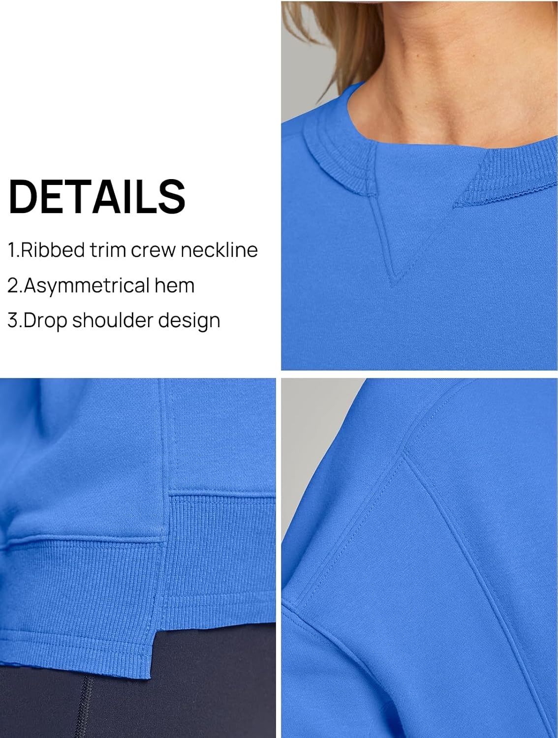 image:imageMEROKEETY Womens Crewneck Cropped Sweatshirts Trendy Oversized PulloverBlue
