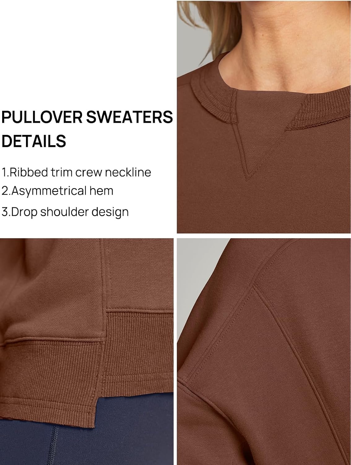 image:imageMEROKEETY Womens Crewneck Cropped Sweatshirts Trendy Oversized PulloverDarkbrown