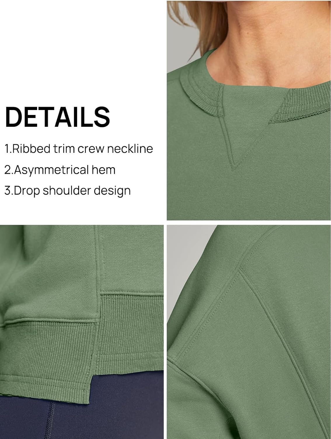 image:imageMEROKEETY Womens Crewneck Cropped Sweatshirts Trendy Oversized PulloverGreen