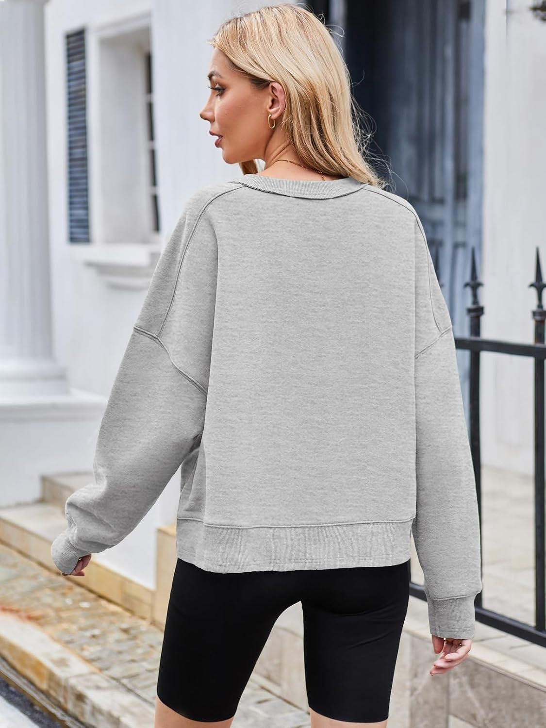 image:imageMEROKEETY Womens Crewneck Cropped Sweatshirts Trendy Oversized PulloverHeathergrey