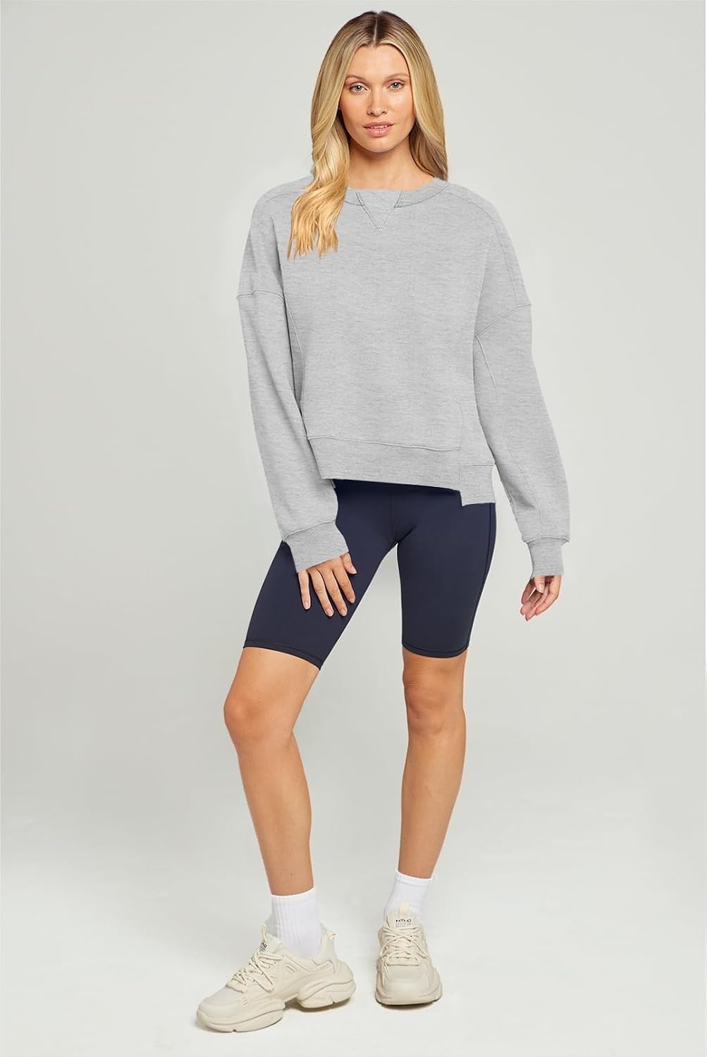 image:imageMEROKEETY Womens Crewneck Cropped Sweatshirts Trendy Oversized PulloverHeathergrey