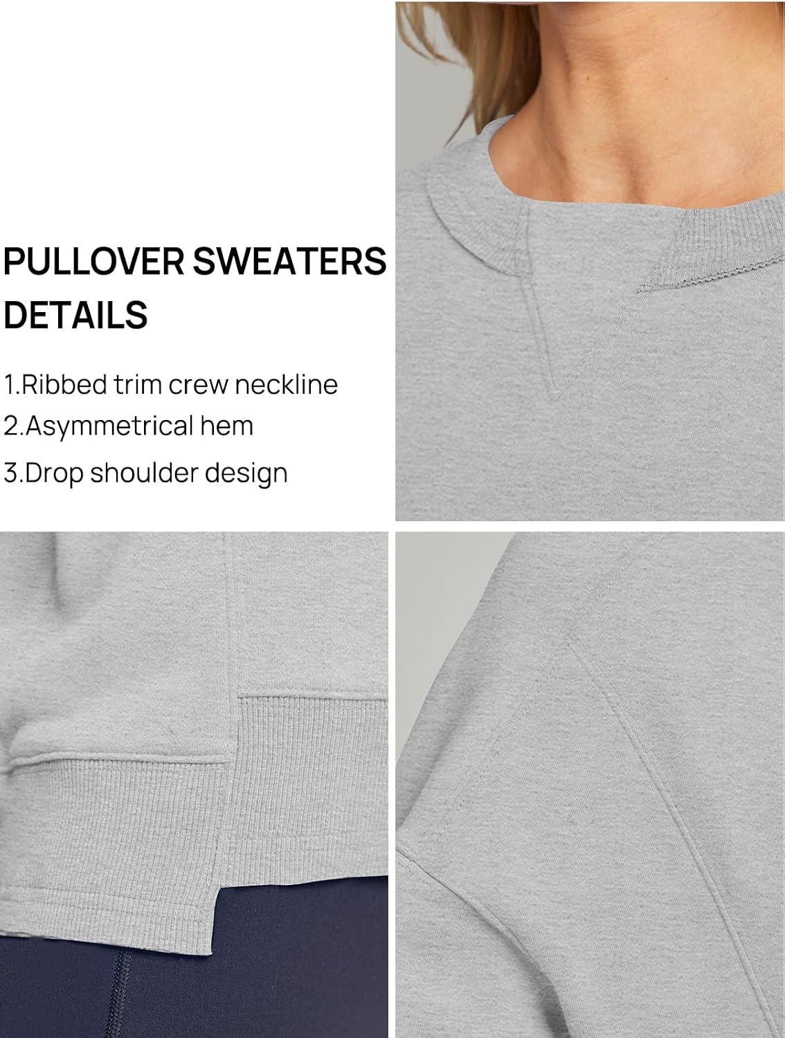 image:imageMEROKEETY Womens Crewneck Cropped Sweatshirts Trendy Oversized PulloverHeathergrey
