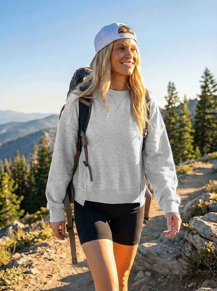 image:imageMEROKEETY Womens Crewneck Cropped Sweatshirts Trendy Oversized PulloverHeathergrey