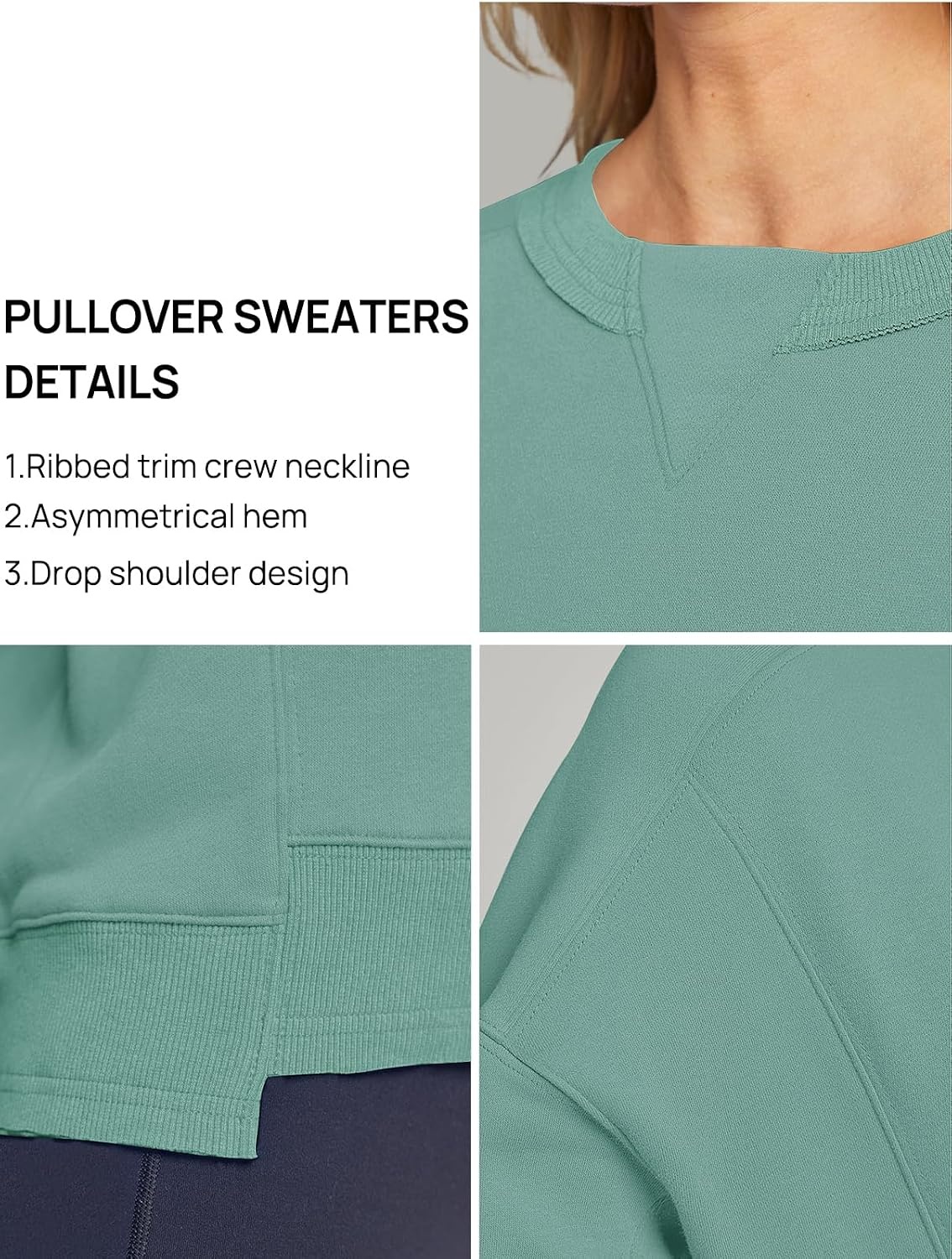 image:imageMEROKEETY Womens Crewneck Cropped Sweatshirts Trendy Oversized PulloverLightgreen