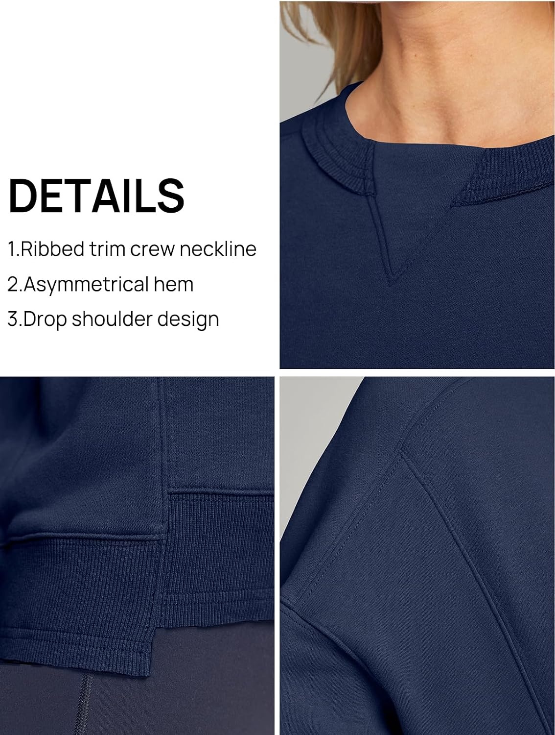 image:imageMEROKEETY Womens Crewneck Cropped Sweatshirts Trendy Oversized PulloverNavy