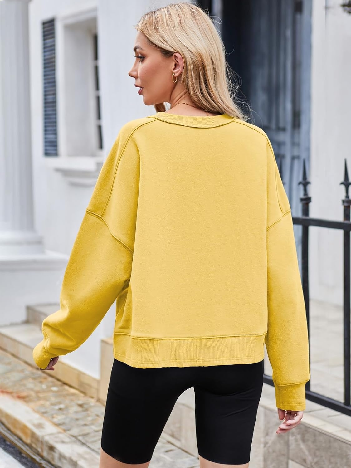 image:imageMEROKEETY Womens Crewneck Cropped Sweatshirts Trendy Oversized PulloverYellow