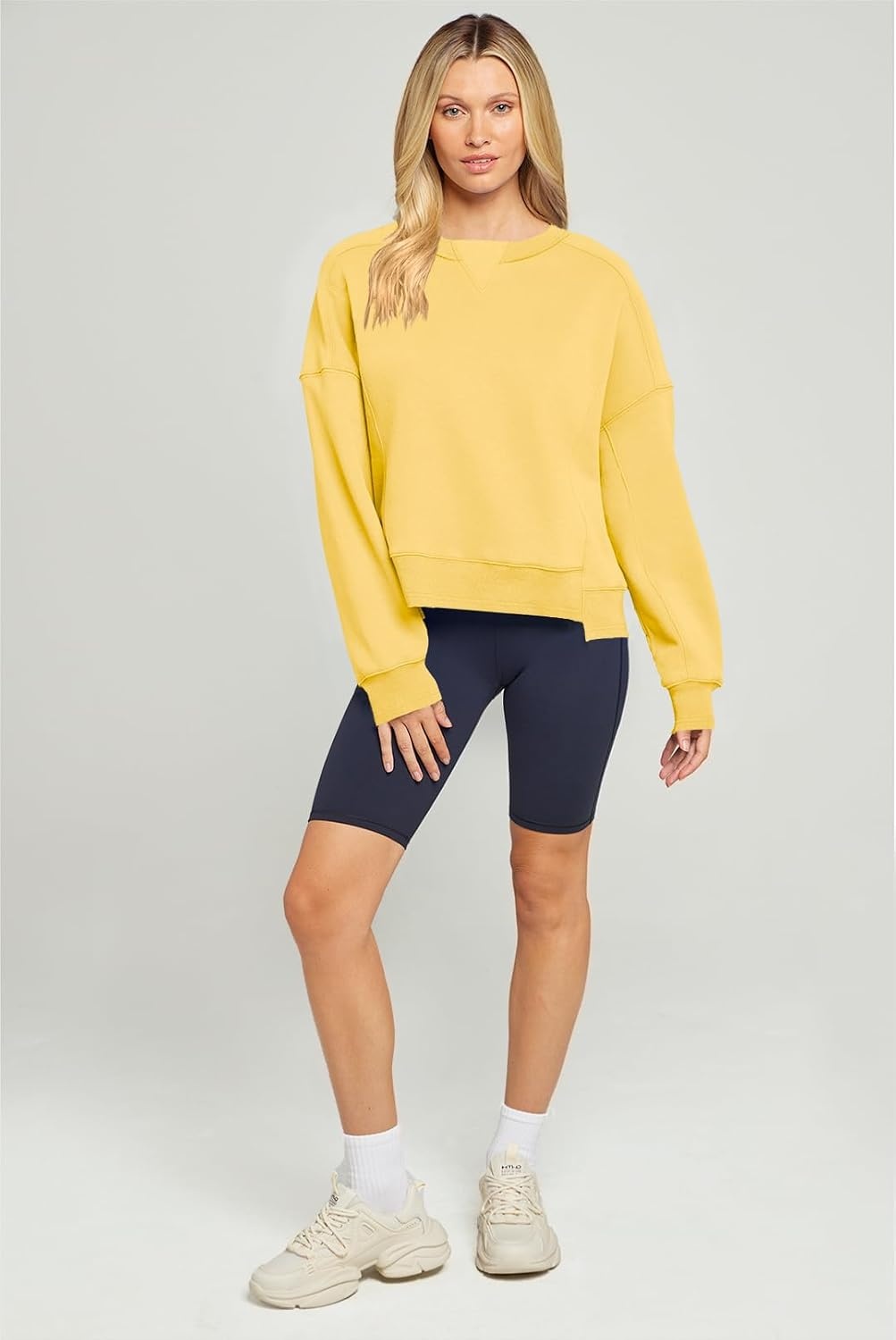image:imageMEROKEETY Womens Crewneck Cropped Sweatshirts Trendy Oversized PulloverYellow