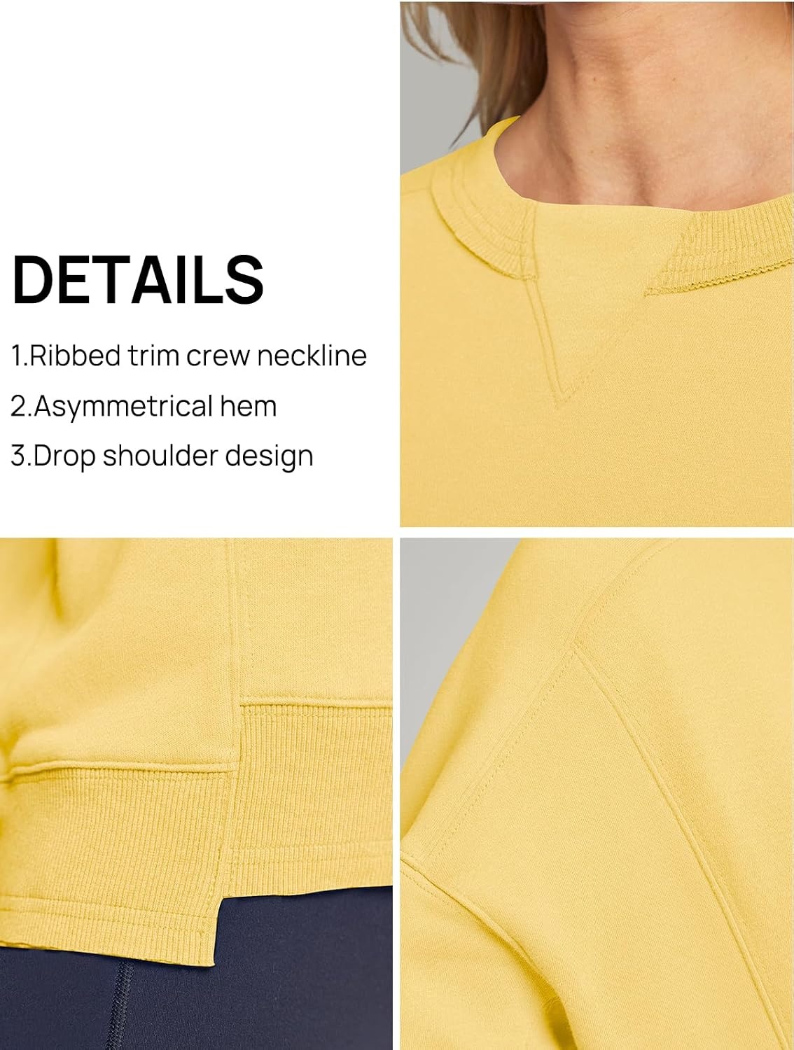 image:imageMEROKEETY Womens Crewneck Cropped Sweatshirts Trendy Oversized PulloverYellow