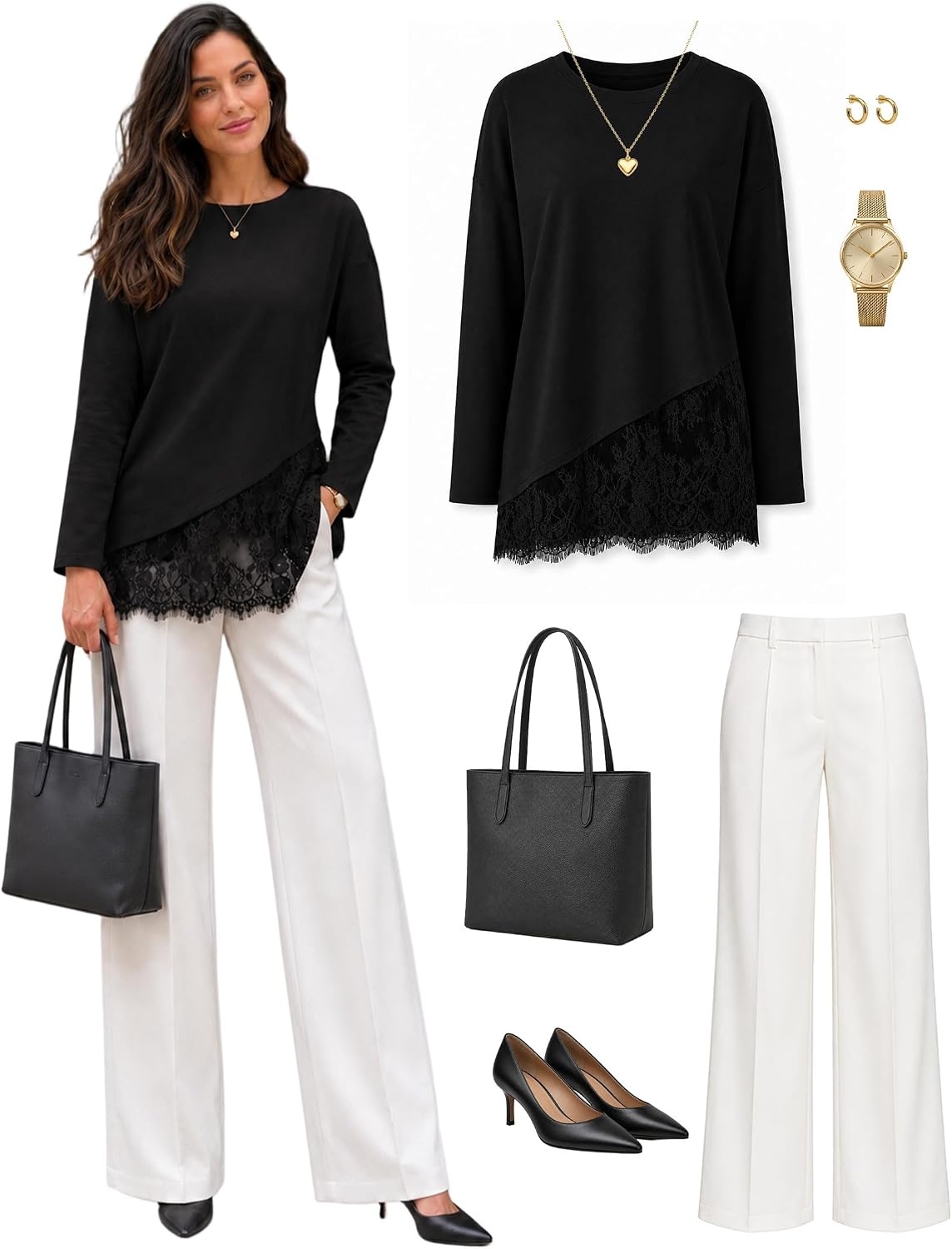 image:imageMEROKEETY Womens Fall Lace Long Sleeve Tops 2026 Casual ShirtsBlack