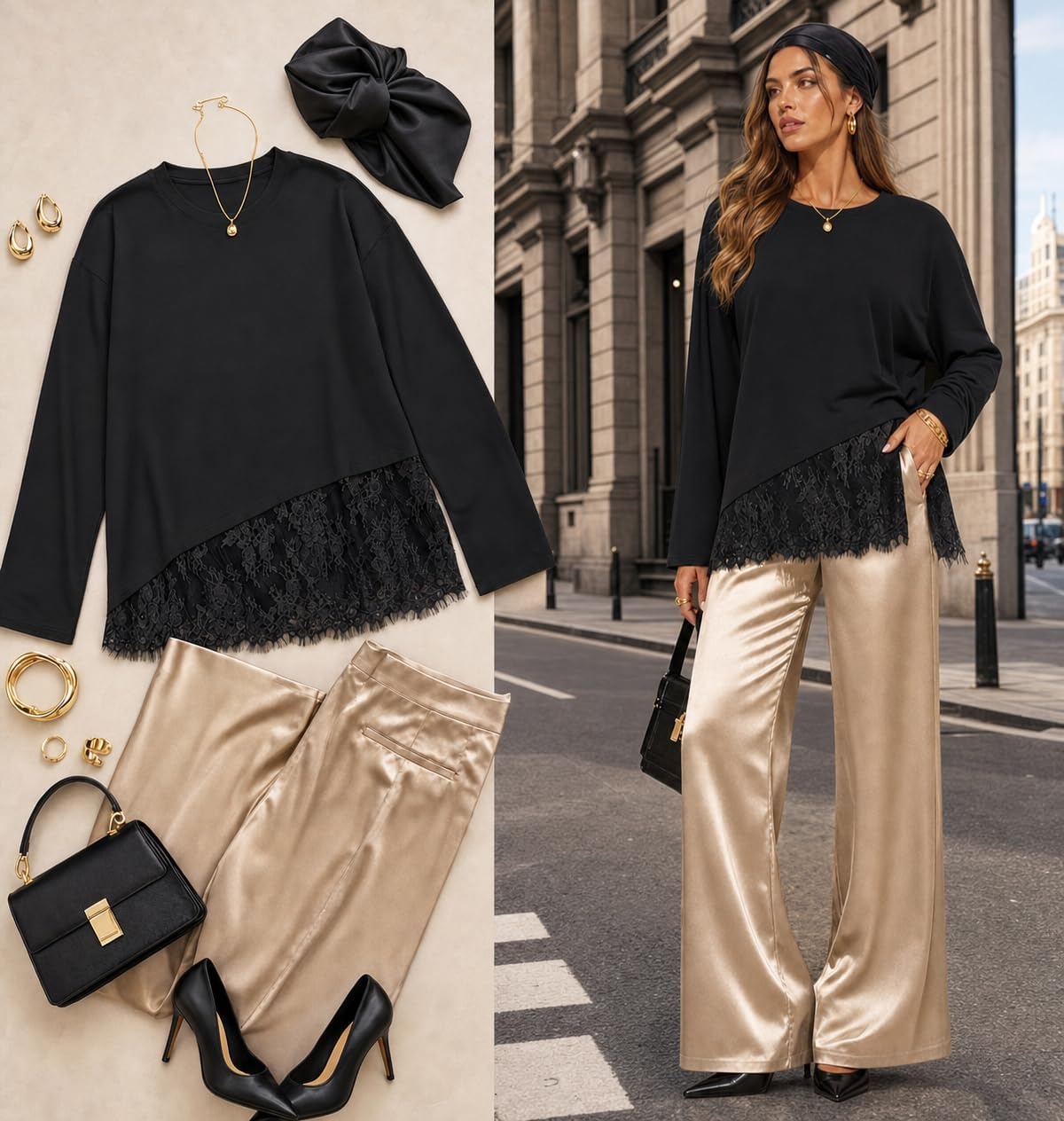 image:imageMEROKEETY Womens Fall Lace Long Sleeve Tops 2026 Casual ShirtsBlack
