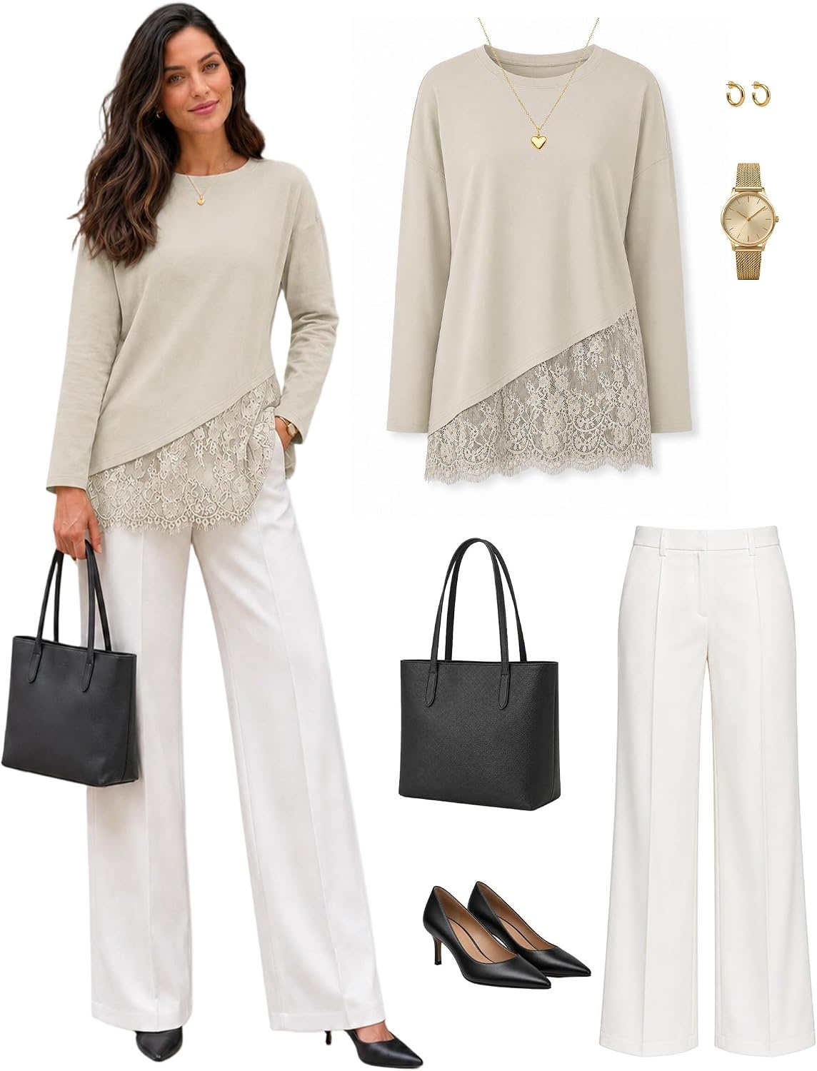 image:imageMEROKEETY Womens Fall Lace Long Sleeve Tops 2026 Casual ShirtsSand