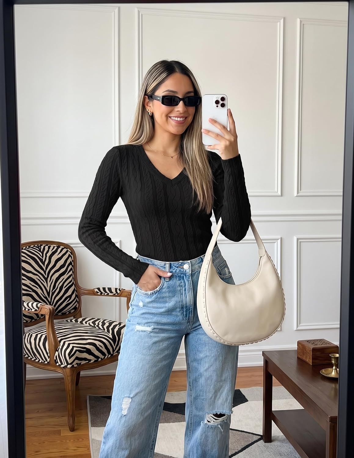 image:imageMEROKEETY Womens Fall Long Sleeve V Neck Top Trendy Shirt Business CasualBlack
