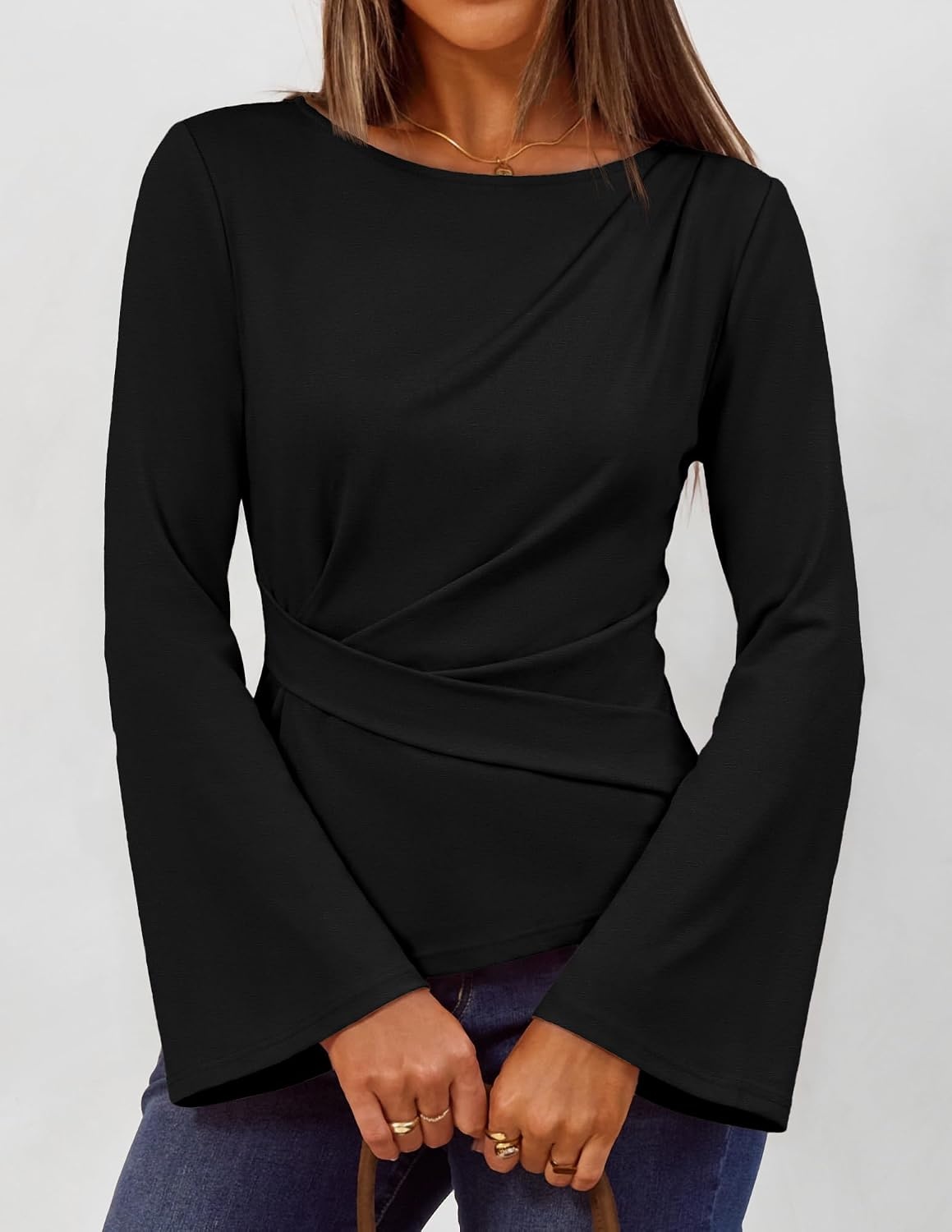 image:imageMEROKEETY Womens Peplum Tops Long Sleeve Fall Dressy Business Casual BlouseBlack