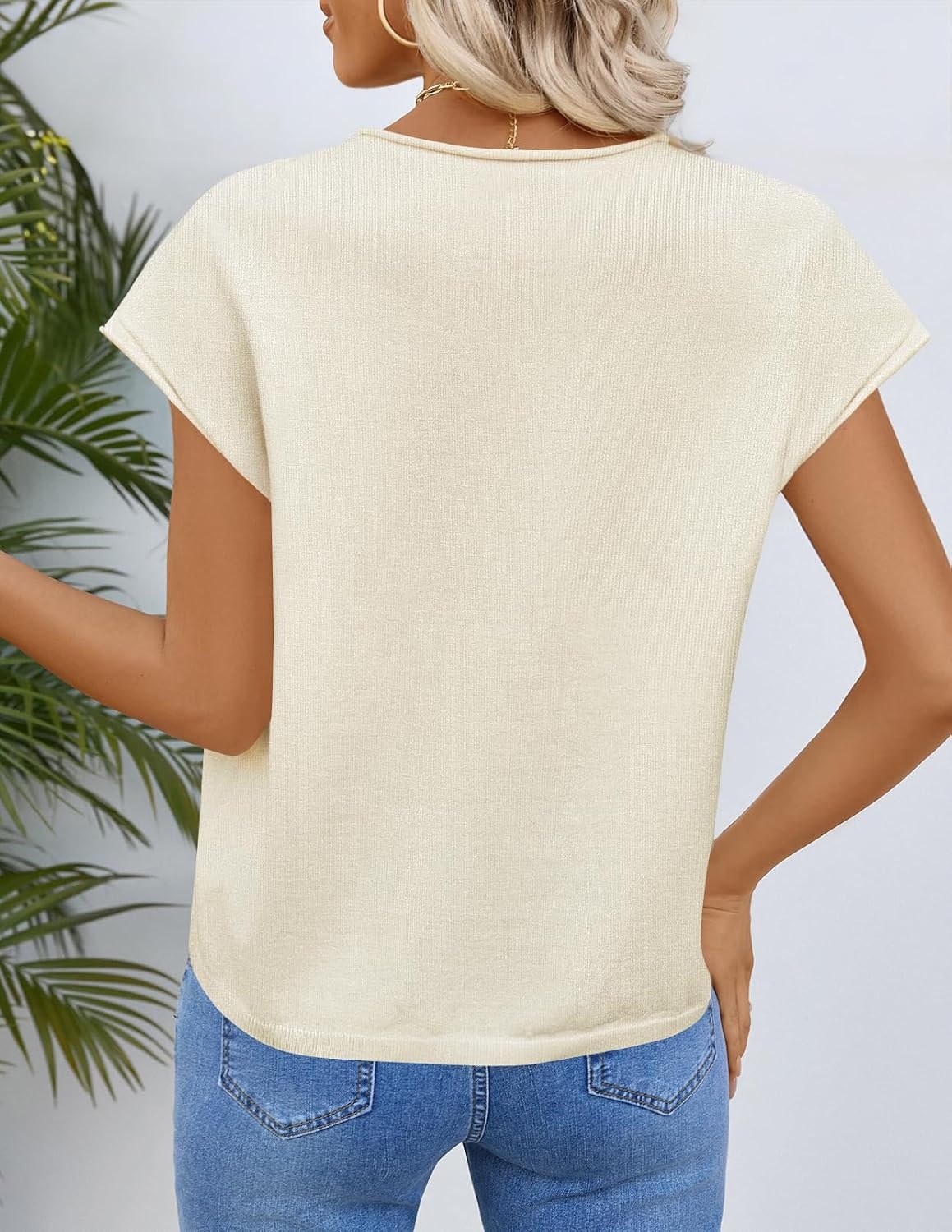 image:imageMEROKEETY Womens Summer Cap Short Sleeve Sweater Vest 2026 Trendy TopsBeige