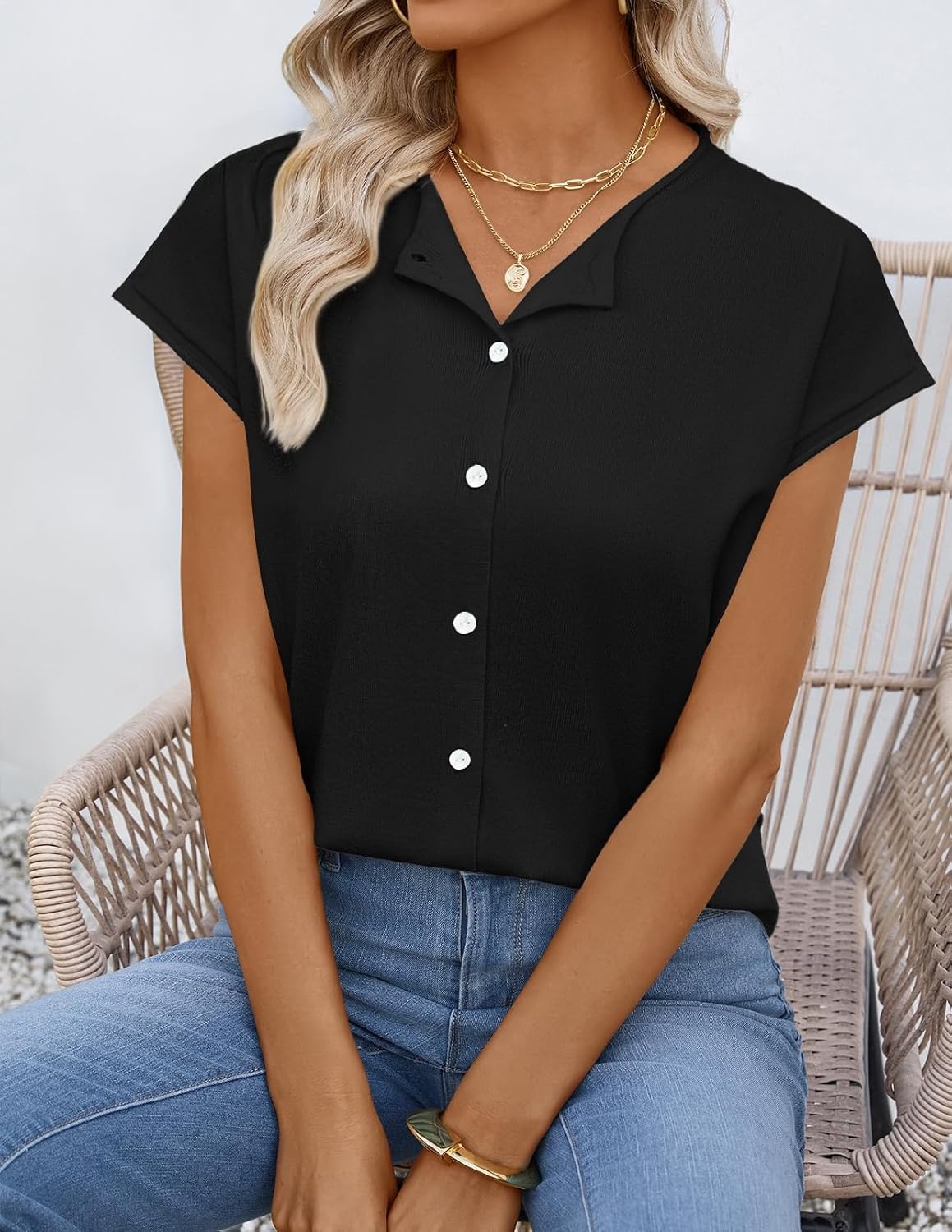 image:imageMEROKEETY Womens Summer Cap Short Sleeve Sweater Vest 2026 Trendy TopsBlack
