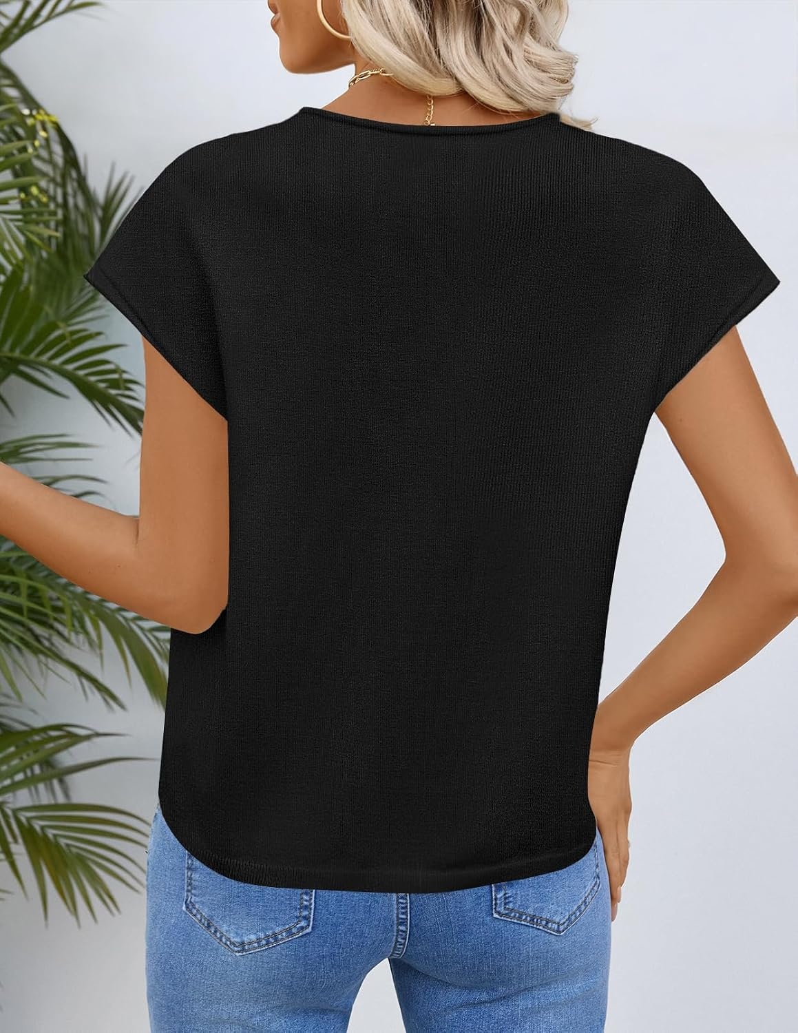 image:imageMEROKEETY Womens Summer Cap Short Sleeve Sweater Vest 2026 Trendy TopsBlack