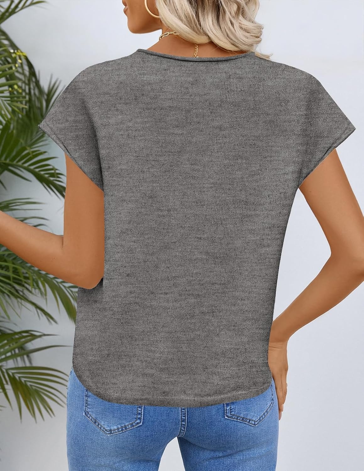 image:imageMEROKEETY Womens Summer Cap Short Sleeve Sweater Vest 2026 Trendy TopsGrey