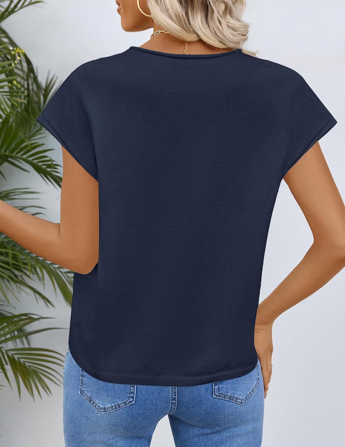 image:imageMEROKEETY Womens Summer Cap Short Sleeve Sweater Vest 2026 Trendy TopsNavy