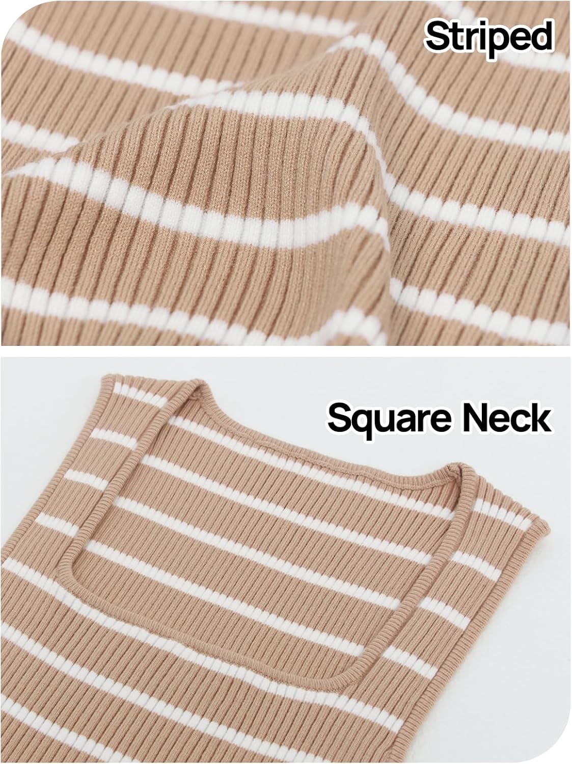 image:imageMEROKEETY Womens Summer Square Neck Tank TopsKhaki