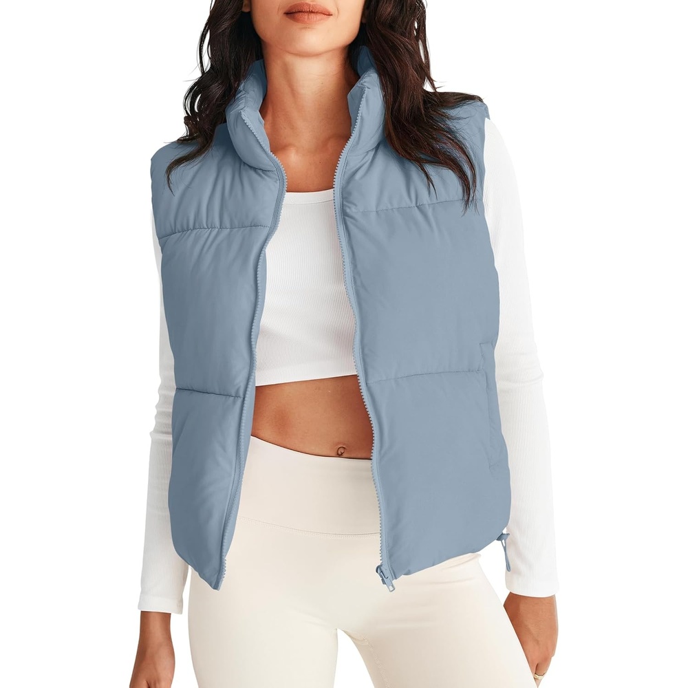 image:imageMEROKEETY Puffer Vest Women 2026 Fall Winter Sleeveless CoatDustyblue
