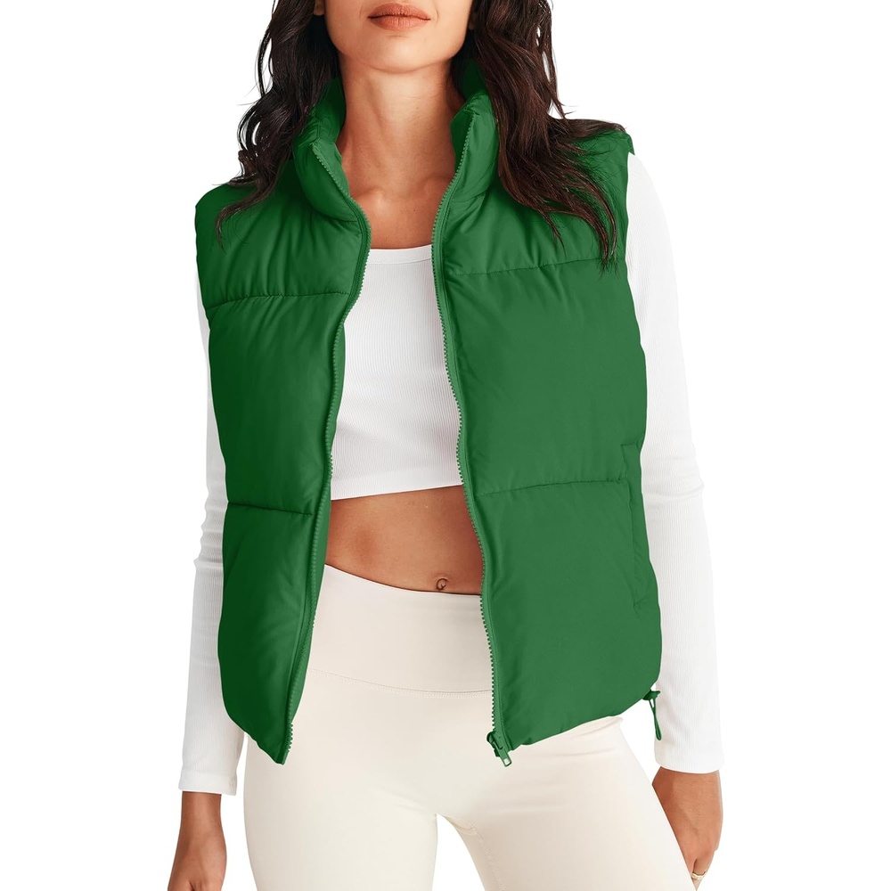 image:imageMEROKEETY Puffer Vest Women 2026 Fall Winter Sleeveless CoatGreen