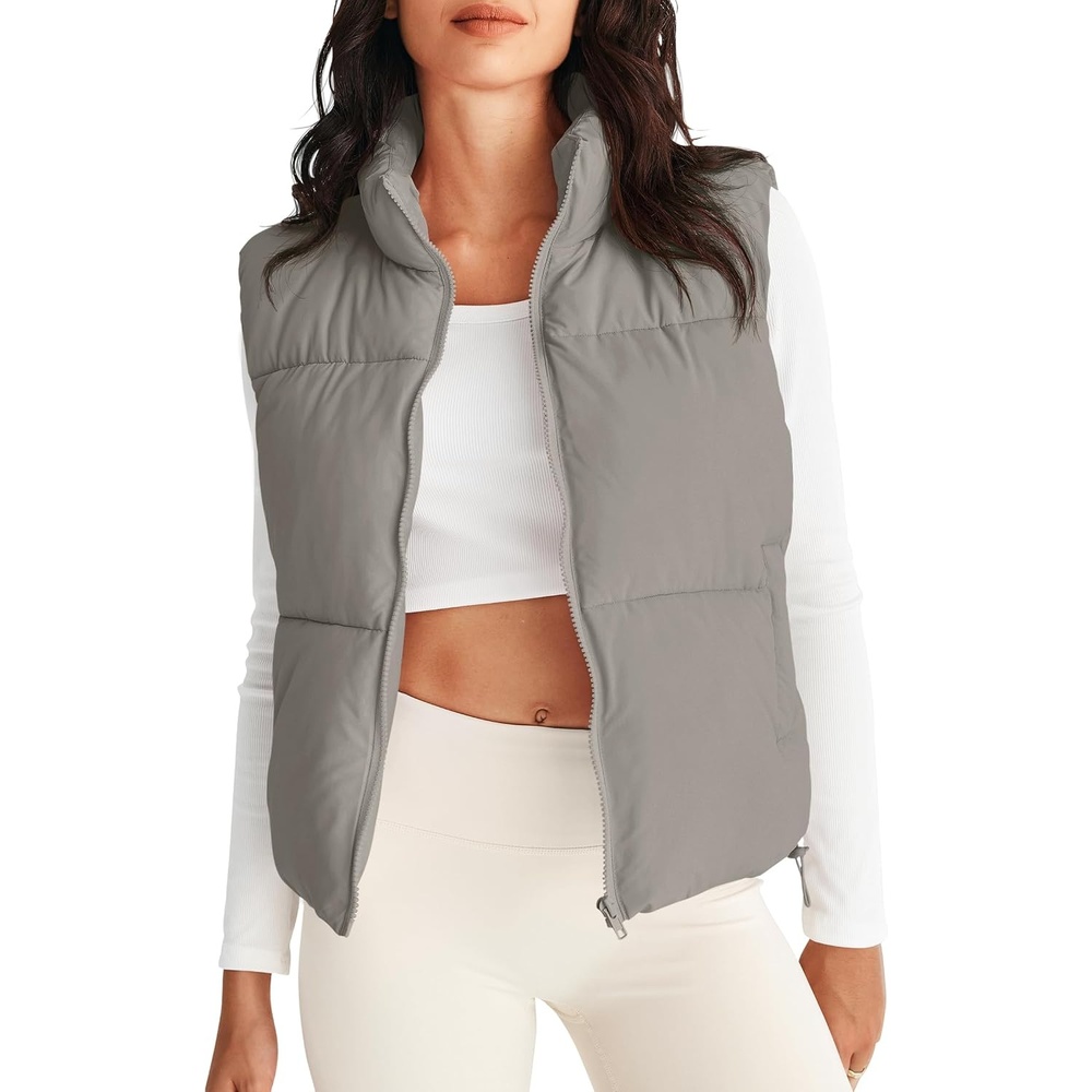 image:imageMEROKEETY Puffer Vest Women 2026 Fall Winter Sleeveless CoatGrey