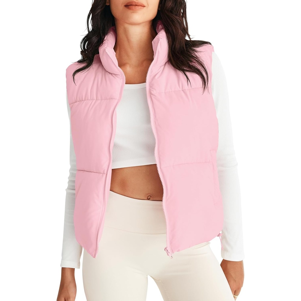 image:imageMEROKEETY Puffer Vest Women 2026 Fall Winter Sleeveless CoatPink