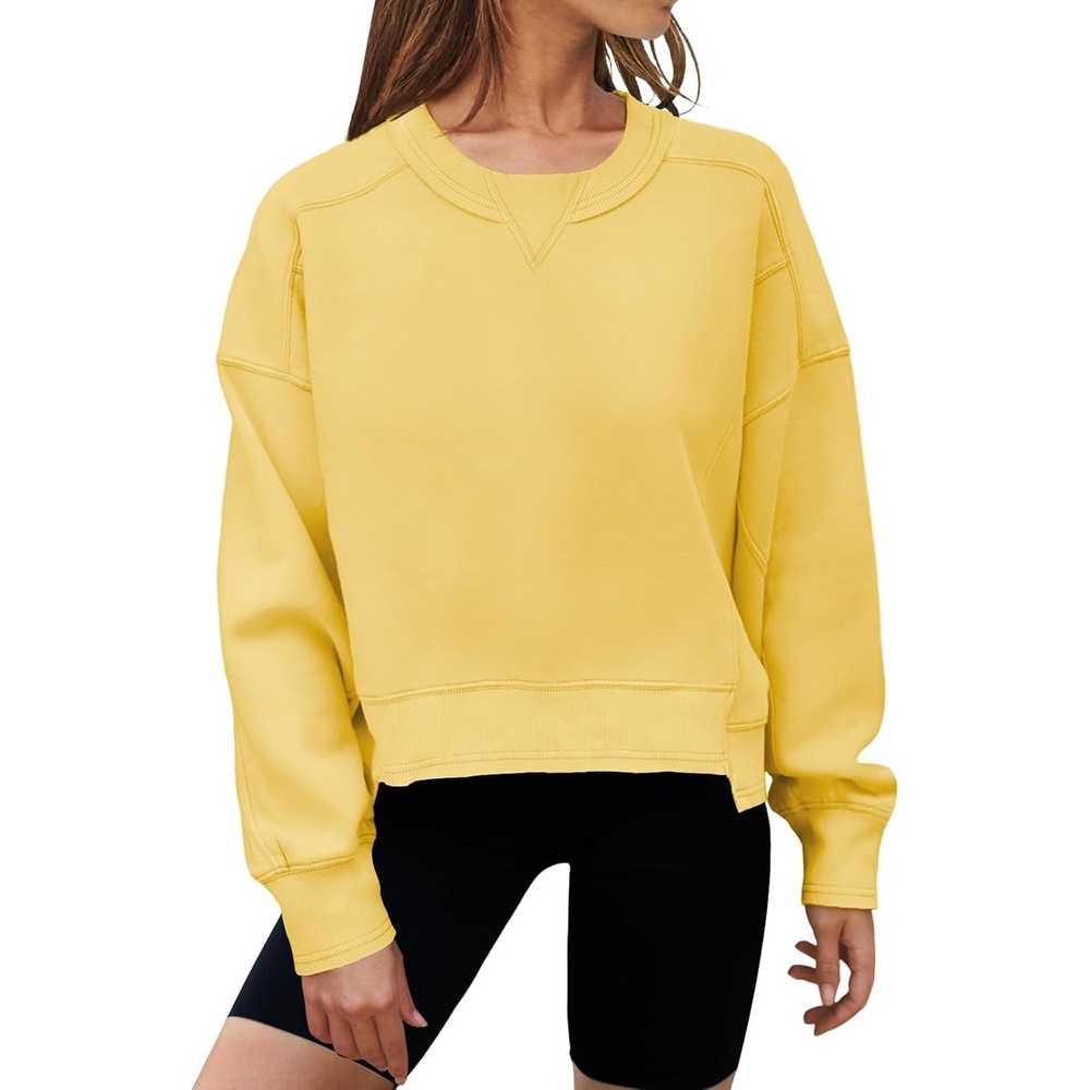 image:imageMEROKEETY Womens Crewneck Cropped Sweatshirts Trendy Oversized PulloverYellow