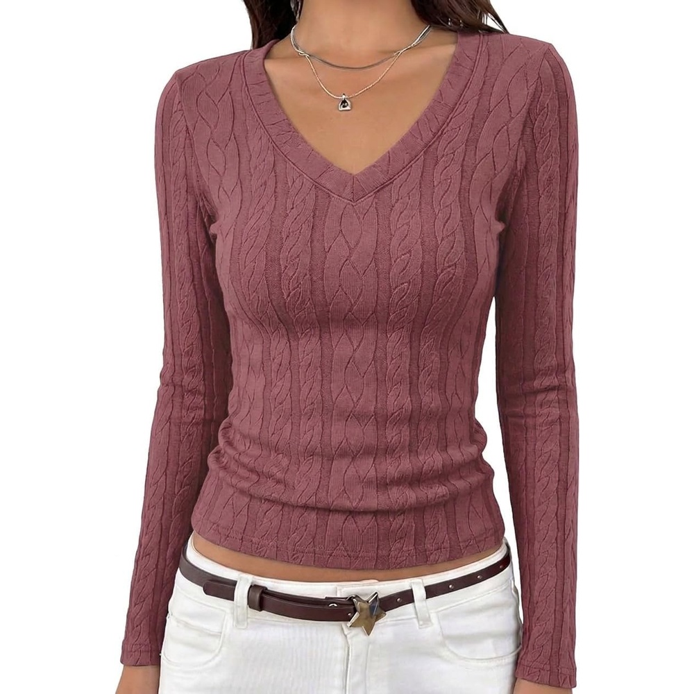 image:imageMEROKEETY Womens Fall Long Sleeve V Neck Top Trendy Shirt Business CasualGrey Purple
