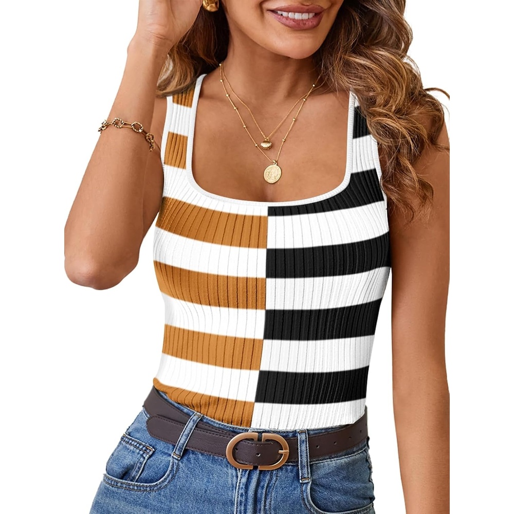 image:imageMEROKEETY Womens Summer Square Neck Tank TopsWhite