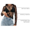 MEROKEETY Women Lace Mesh Sheer Long Sleeve Crew Neck Top Blouse Shirt 2026(Black)
