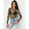 MEROKEETY Women Lace Mesh Sheer Long Sleeve Crew Neck Top Blouse Shirt 2026(Green)