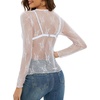 MEROKEETY Women Lace Mesh Sheer Long Sleeve Crew Neck Top Blouse Shirt 2026(White)