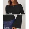 MEROKEETY Women’s 2026 Boat Neck Bell Sleeve Going Out Tops(Black)