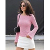 MEROKEETY Women’s 2026 Boat Neck Bell Sleeve Going Out Tops(Pink)