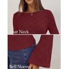 MEROKEETY Women’s 2026 Boat Neck Bell Sleeve Going Out Tops(Wine)