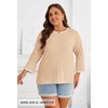 MEROKEETY Women’s 3/4 Length Sleeve Tops Dressy Casual Crew Neck Loose Trendy Spring Blouses T Shirts(Apricot)