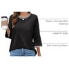 MEROKEETY Women’s 3/4 Length Sleeve Tops Dressy Casual Crew Neck Loose Trendy Spring Blouses T Shirts(Black)
