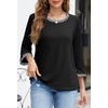MEROKEETY Women’s 3/4 Length Sleeve Tops Dressy Casual Crew Neck Loose Trendy Spring Blouses T Shirts(Black)