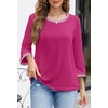 MEROKEETY Women’s 3/4 Length Sleeve Tops Dressy Casual Crew Neck Loose Trendy Spring Blouses T Shirts(Hot Pink)