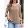 MEROKEETY Women’s 3/4 Length Sleeve Tops Dressy Casual Crew Neck Loose Trendy Spring Blouses T Shirts(Khaki)