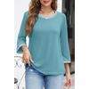 MEROKEETY Women’s 3/4 Length Sleeve Tops Dressy Casual Crew Neck Loose Trendy Spring Blouses T Shirts(Lake Blue)