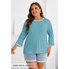 MEROKEETY Women’s 3/4 Length Sleeve Tops Dressy Casual Crew Neck Loose Trendy Spring Blouses T Shirts(Lake Blue)