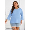 MEROKEETY Women’s 3/4 Length Sleeve Tops Dressy Casual Crew Neck Loose Trendy Spring Blouses T Shirts(Light Blue)