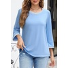 MEROKEETY Women’s 3/4 Length Sleeve Tops Dressy Casual Crew Neck Loose Trendy Spring Blouses T Shirts(Light Blue)