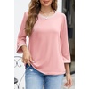 MEROKEETY Women’s 3/4 Length Sleeve Tops Dressy Casual Crew Neck Loose Trendy Spring Blouses T Shirts(Light Pink)