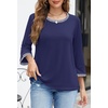 MEROKEETY Women’s 3/4 Length Sleeve Tops Dressy Casual Crew Neck Loose Trendy Spring Blouses T Shirts(Navy)