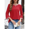 MEROKEETY Women’s 3/4 Length Sleeve Tops Dressy Casual Crew Neck Loose Trendy Spring Blouses T Shirts(Red)