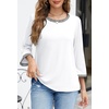 MEROKEETY Women’s 3/4 Length Sleeve Tops Dressy Casual Crew Neck Loose Trendy Spring Blouses T Shirts(White)